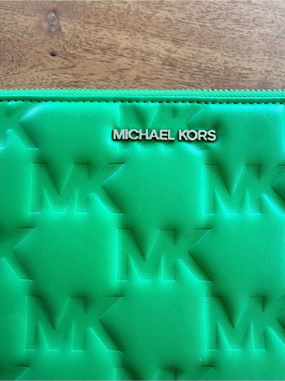 Michael Kors Bright Green Embossed MK Wristlet Clutch